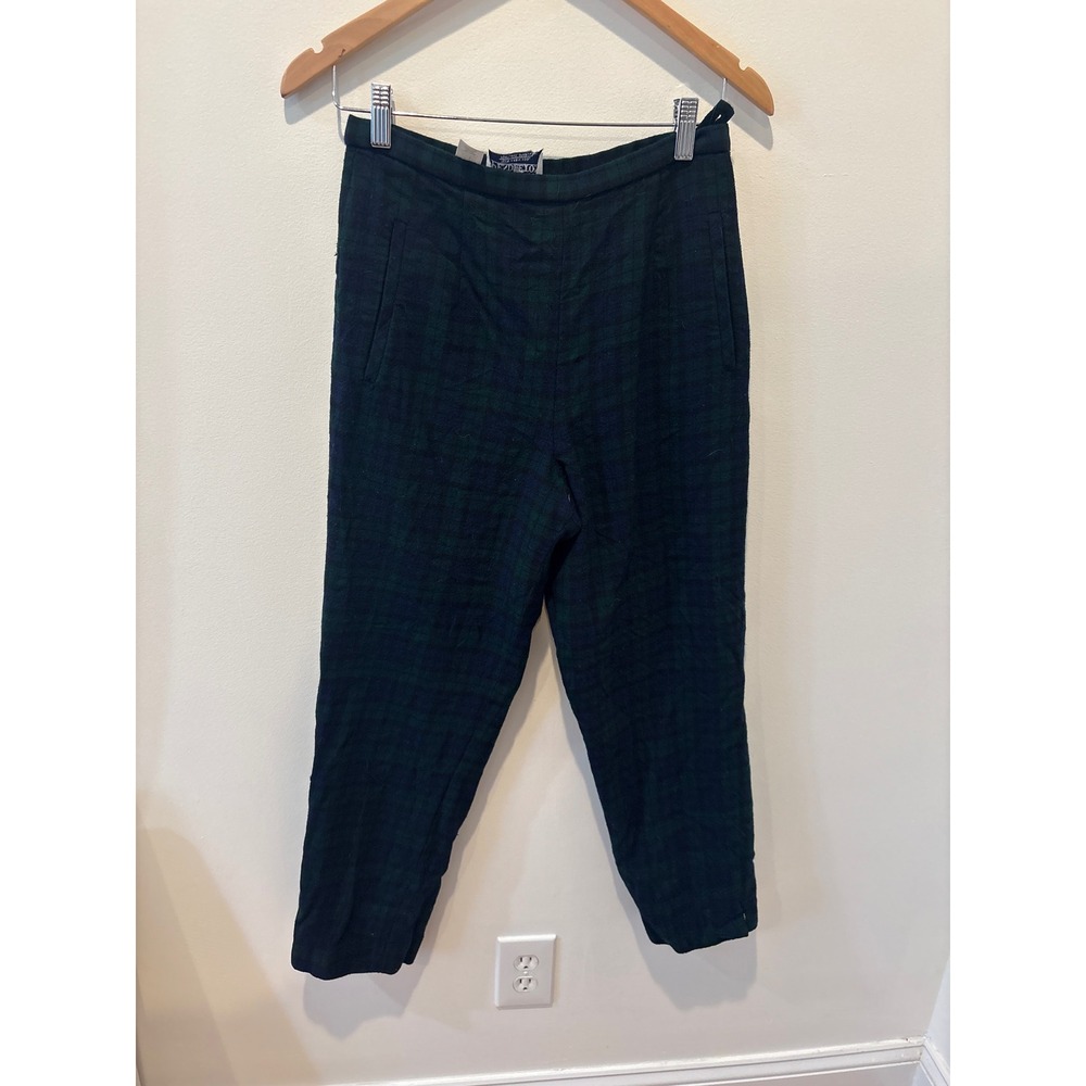 Vintage Pendleton Plaid Wool Pants Women Size 6 Green Navy High Rise Classic Fit